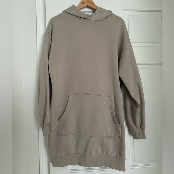 Divided Tan Hooded Cotton Dress - Picture 7 of 13